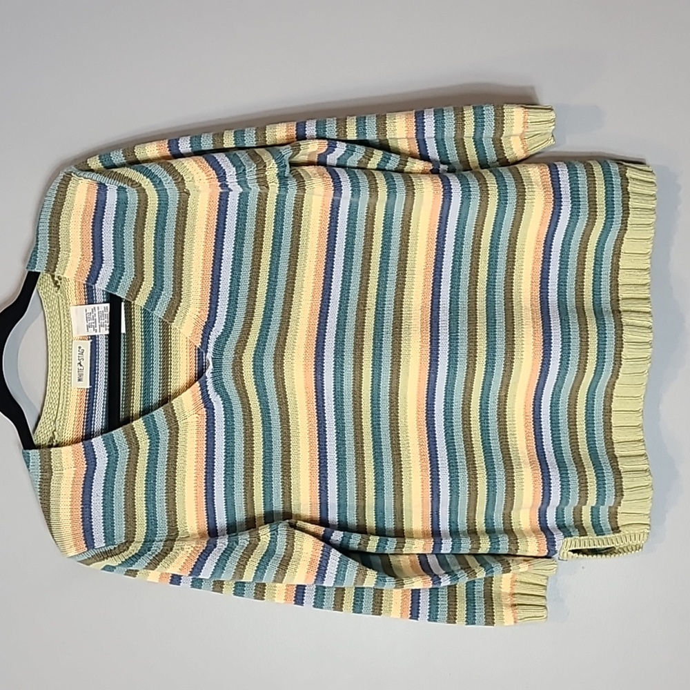 White Stag Vintage Blue Green Striped Knit Sweater‎ 90s Comfy Coastal